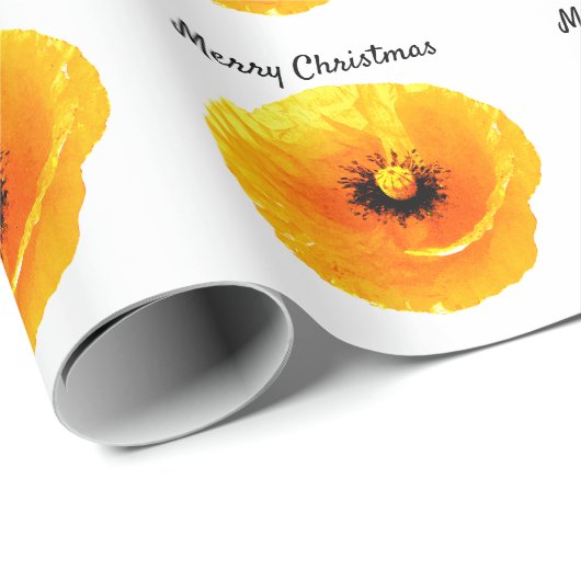 Papaver bloemmotief Vrolijk kerstgeel Cadeaupapier (Rol Hoek)