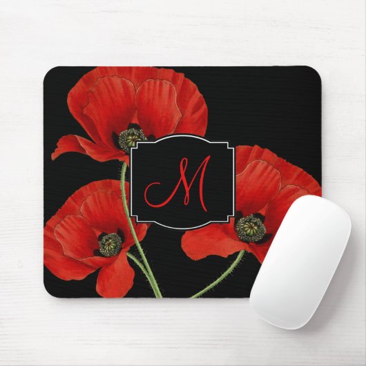 papaver botanisch met monogram muismat (Met muis)