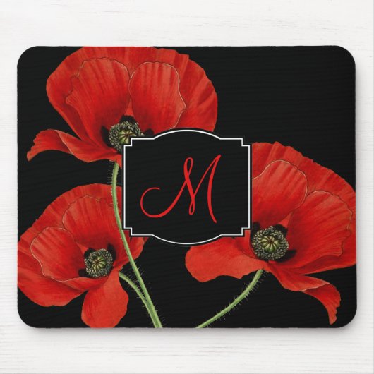 papaver botanisch met monogram muismat (Voorkant)