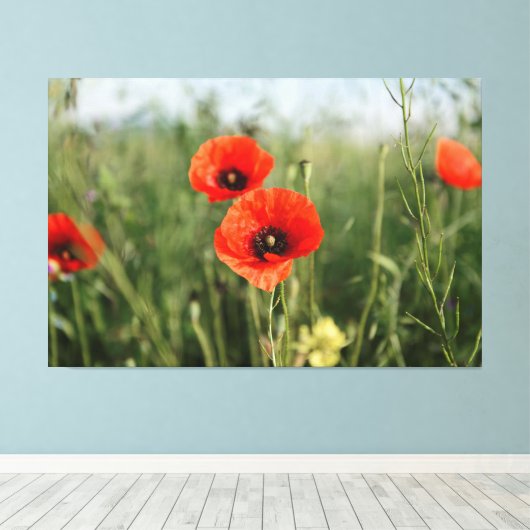 papaver canvas afdruk (Insitu (Houten vloer))