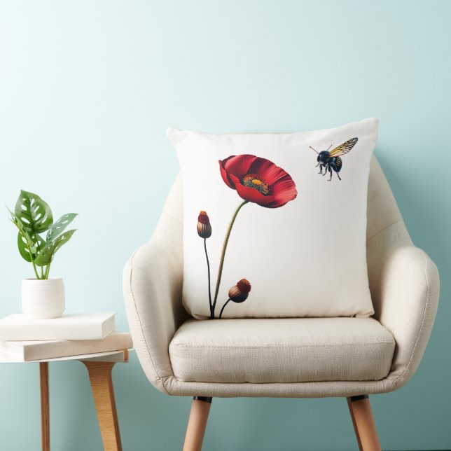 Papaver en bijenkatoen Sierkussen (Stoel)