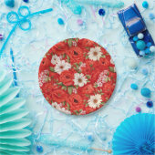 Papaver en kamille rode en witte bloemen papieren bordje (Feest)