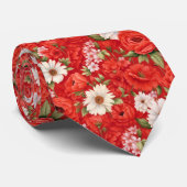 Papaver en kamille rode en witte bloemen stropdas (Opgerold)