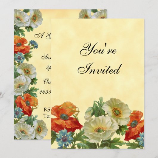 Papaver en korenbloemen aangepaste bloemuitnodigin kaart (Voorkant / Achterkant)