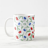 Papaver en kornbloem, rood-blauw-Floral monogram Koffiemok (Links)