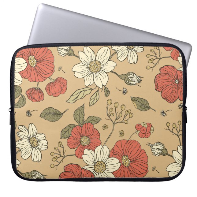  papaver en maasbloem, naadloos tuinpat laptop sleeve (Voorkant)