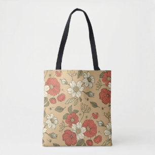  papaver en maasbloem, naadloos tuinpat tote bag