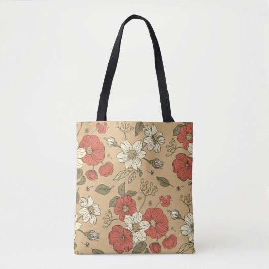 papaver en maasbloem, naadloos tuinpat tote bag (Voorkant)