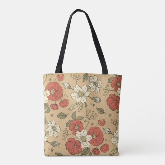  papaver en maasbloem, naadloos tuinpat tote bag (Achterkant)