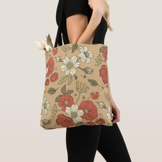 papaver en maasbloem, naadloos tuinpat tote bag (Dichtbij)