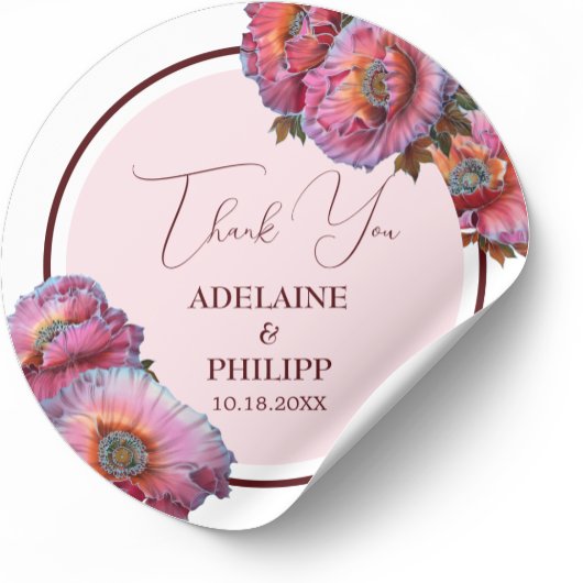 Papaver in bloei | Elegante bloemendank u bruiloft Ronde Sticker