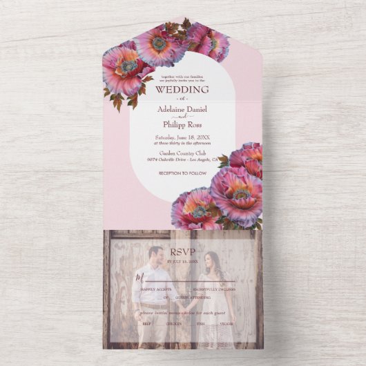 Papaver in bloei | Elegante bloemenfoto bruiloft All In One Uitnodiging (Binnen)