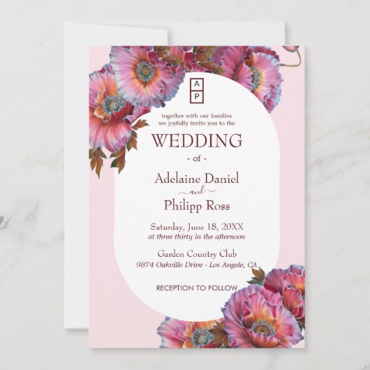 Papaver in bloei | Elegante bloemenfoto bruiloft Kaart (Voorkant)