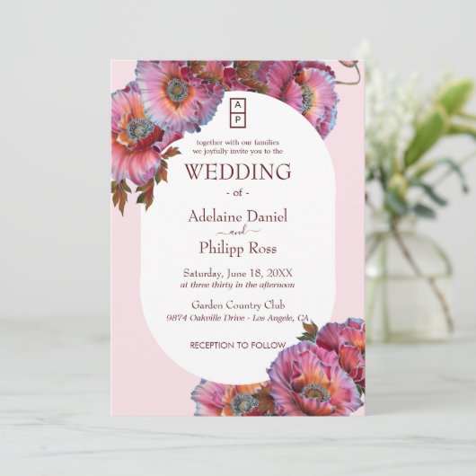 Papaver in bloei | Elegante bloemenfoto bruiloft Kaart (Staand voorkant)