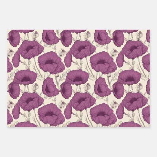  papaver in Paarse en Blauwgroen Inpakpapier Vel (Voorkant)