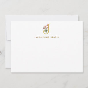 papaver monogram Gold Letter J Note Kaart Notitiekaartje