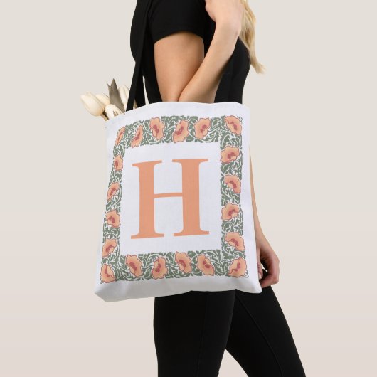  papaver monogram peach Green Floral Wreator Tote Bag (Dichtbij)