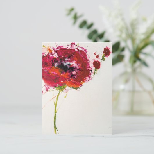 Papaver op wit briefkaart (Staand voorkant)