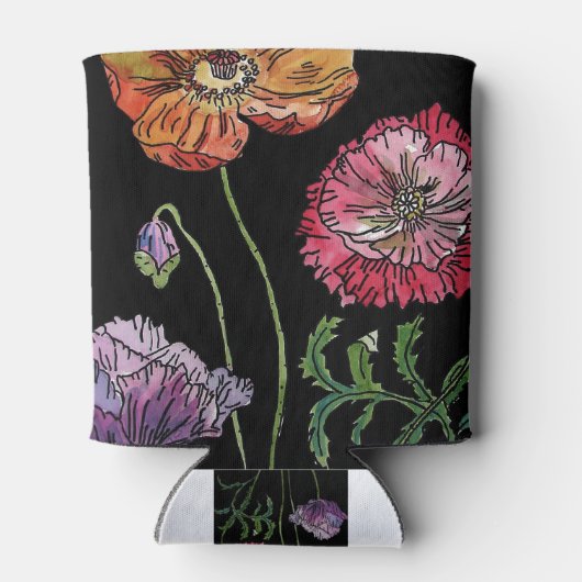 papaver op zwart Waterverf schilderen Blikjeskoeler (Achterkant)