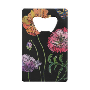 papaver op zwart Waterverf schilderen Creditkaart Flessenopener