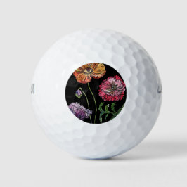  papaver op zwart Waterverf schilderen Golfballen