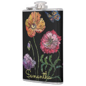 papaver op zwart Waterverf schilderen Heupfles (Links)