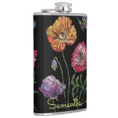 papaver op zwart Waterverf schilderen Heupfles (Rechts)