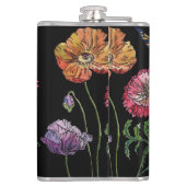 papaver op zwart Waterverf schilderen Heupfles (Achterkant)