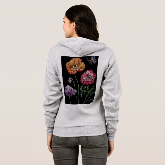  papaver op zwart Waterverf schilderen Hoodie (Achterkant volledig)
