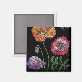  papaver op zwart Waterverf schilderen Magneet (Voorkant / Achterkant)