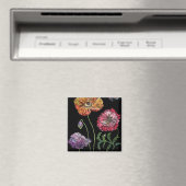  papaver op zwart Waterverf schilderen Magneet (Insitu (Vaatwasser))