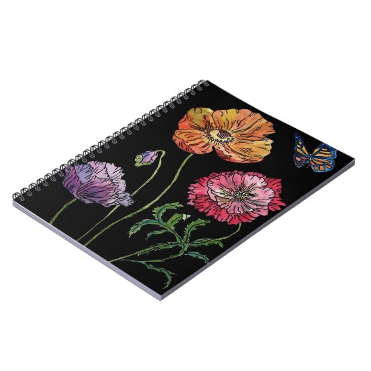  papaver op zwart Waterverf schilderen Notitieboek (Linkerzijde)