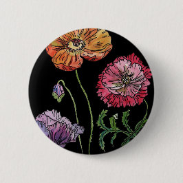  papaver op zwart Waterverf schilderen Ronde Button 5,7 Cm