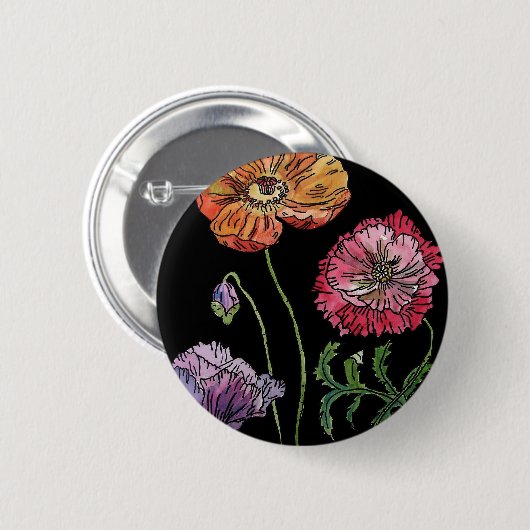  papaver op zwart Waterverf schilderen Ronde Button 5,7 Cm (Voorkant /achterkant)