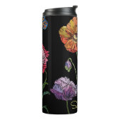  papaver op zwart Waterverf schilderen Thermosbeker (Gedraaid links)