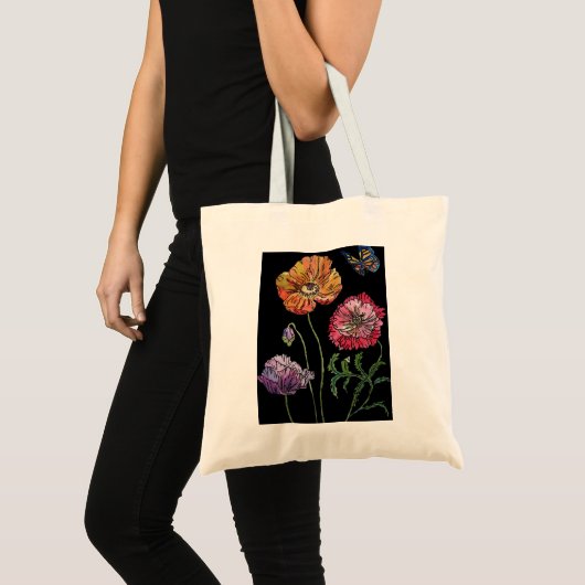 papaver op zwart Waterverf schilderen Tote Bag (Voorkant (product))