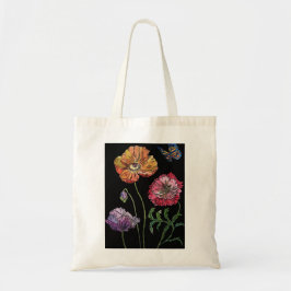  papaver op zwart Waterverf schilderen Tote Bag