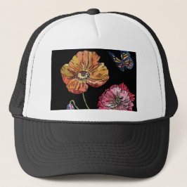  papaver op zwart Waterverf schilderen Trucker Pet