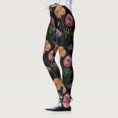  papaver op zwarte Waterverf Leggings (Links)