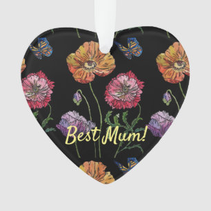 papaver op zwarte Waterverf Ornament