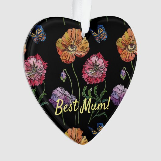 papaver op zwarte Waterverf Ornament (voorkant)