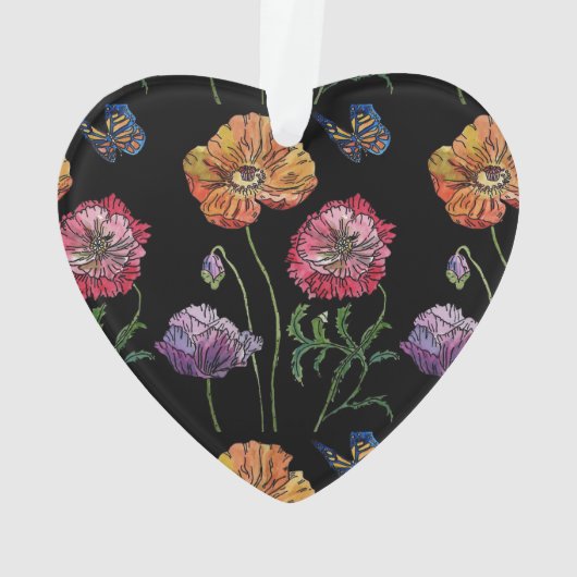  papaver op zwarte Waterverf Ornament (achterkant)