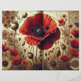 papaver plakboek papier - Shabby Chic Floral