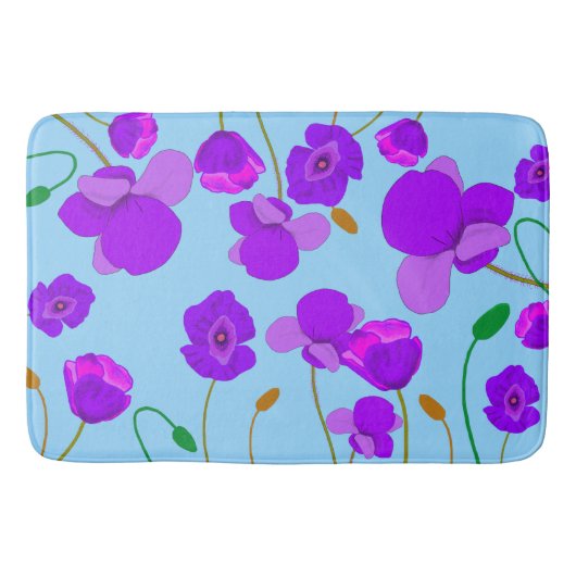 Papaver Poppy Lila op bleek-blauwe achtergrond Badmat (Voorkant)
