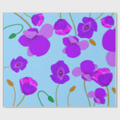 Papaver Poppy Lila op bleek-blauwe achtergrond Cadeaupapier (Vlak)