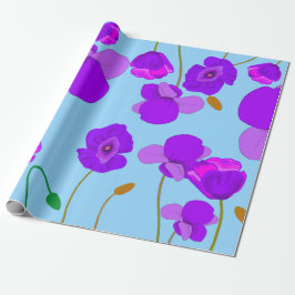 Papaver Poppy Lila op bleek-blauwe achtergrond Cadeaupapier