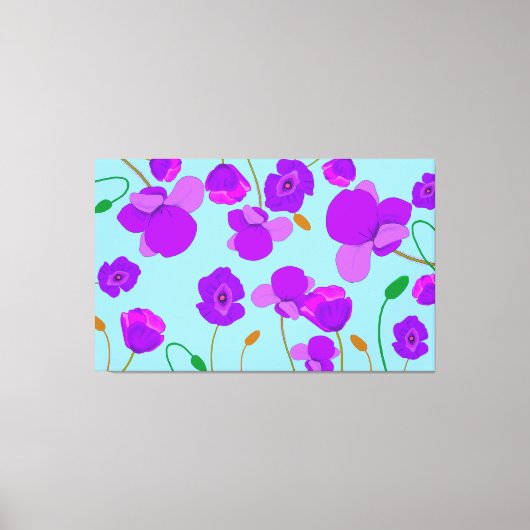 Papaver Poppy Lila op bleek-blauwe achtergrond Canvas Afdruk (Voorkant)