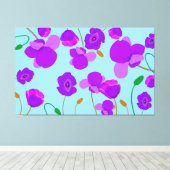 Papaver Poppy Lila op bleek-blauwe achtergrond Canvas Afdruk (Insitu (Houten vloer))