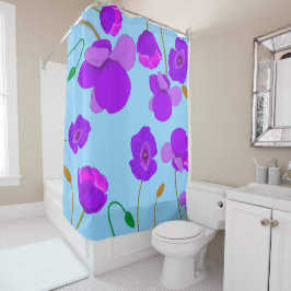 Papaver Poppy Lila op bleek-blauwe achtergrond Douchegordijn