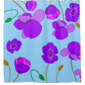 Papaver Poppy Lila op bleek-blauwe achtergrond Douchegordijn (Voorkant)